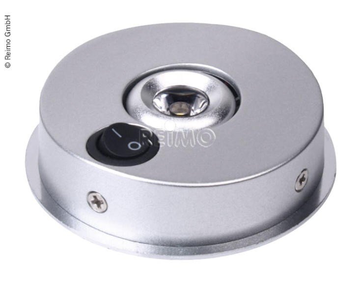 LED 12V reading light Mini with switch silver, 1W, 80lm 1SMD, Ø75mm