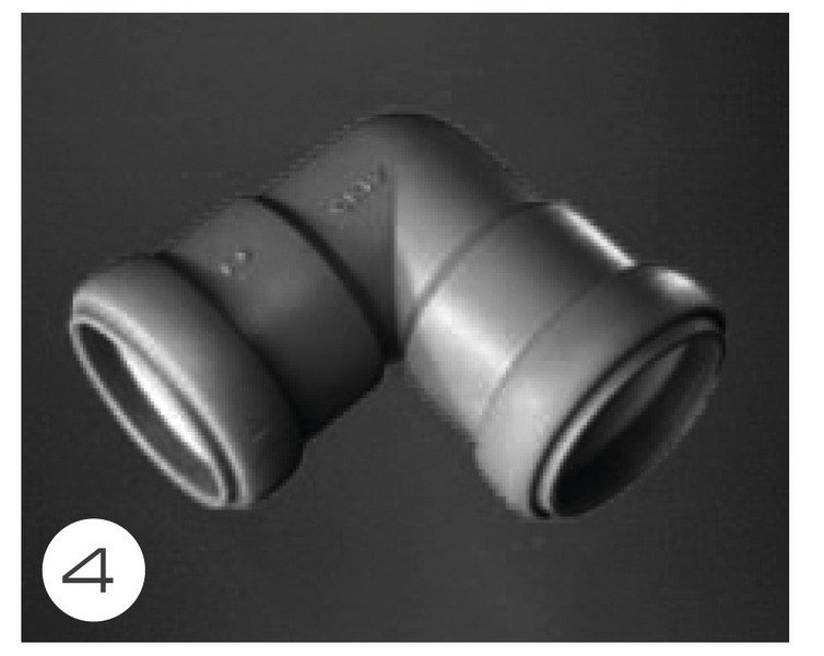 90° nurkühendus tihendiga 28mm kanalisatsioonitorustikule 1tk