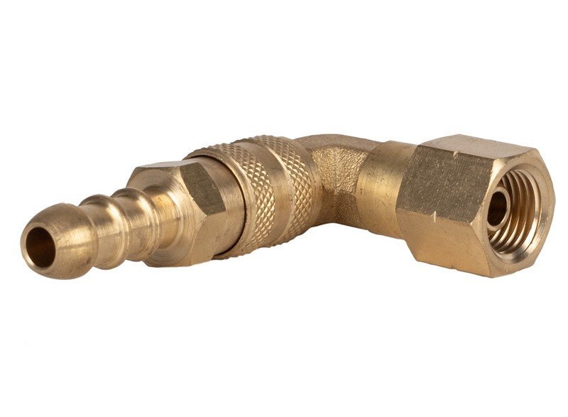 Rotating 90° coupling piece for the gas hose