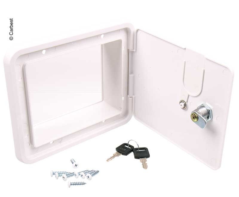 Teenindusluuk lukuga, väline mõõt 193x165mm, ava mõõt 149x120 mm, valge