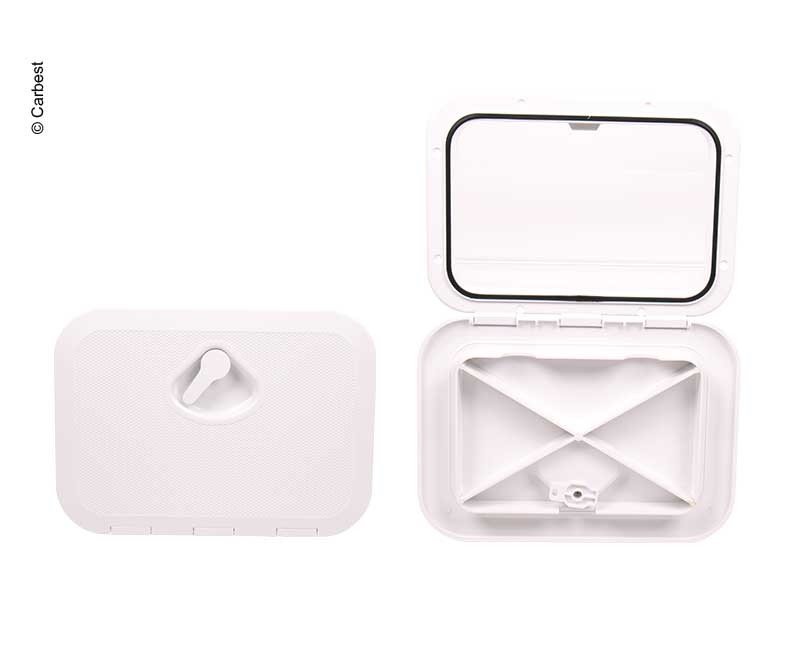 Revision flap with locking device white, 2 locking bolts 606x353mm