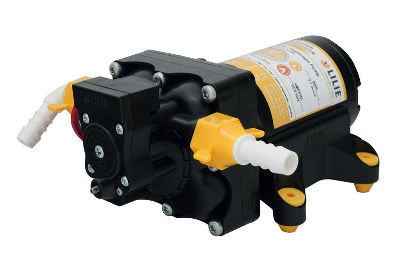 LILIE Soft Series diaphragm pump white yellow with bypass control 11,3l/min