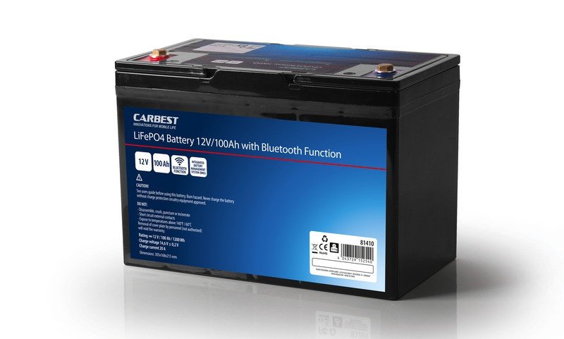 Carbest Lithium Iron Phosphate Battery (LiFePO4), 100Ah - with Bluetooth