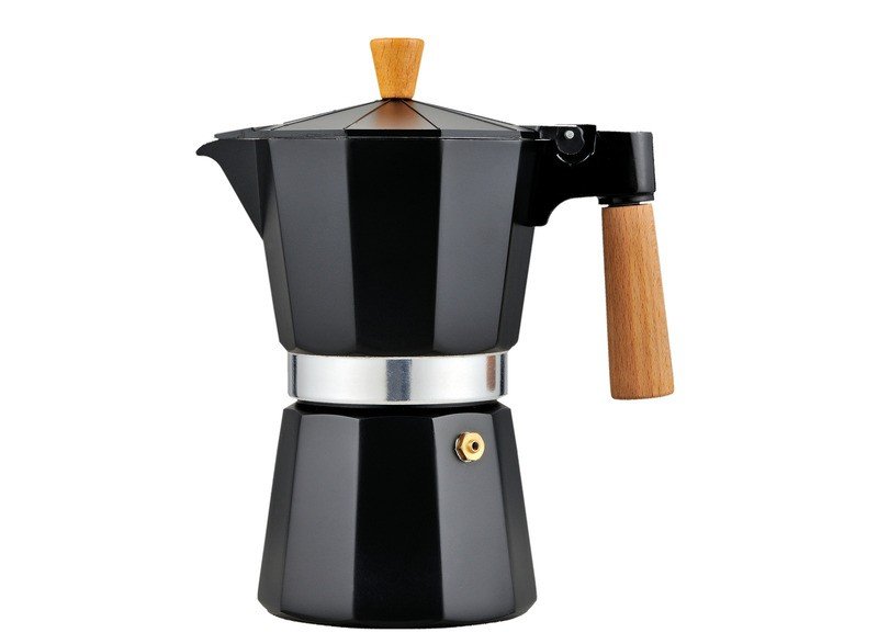 Espressokann, puidust käepide, 300ml, 6 tassi, alumiinium, matt must