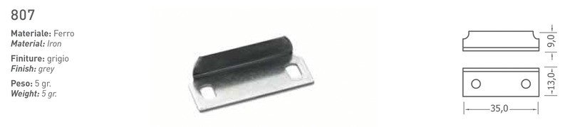 Strike plate in metal, 35x13x9mm