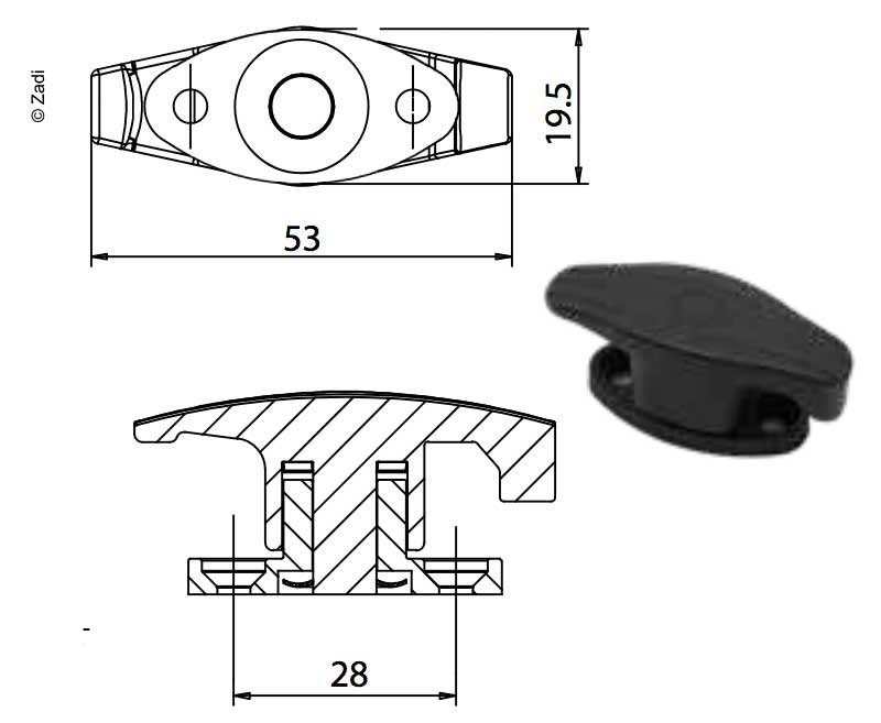 Door latch 53x19,5 black
