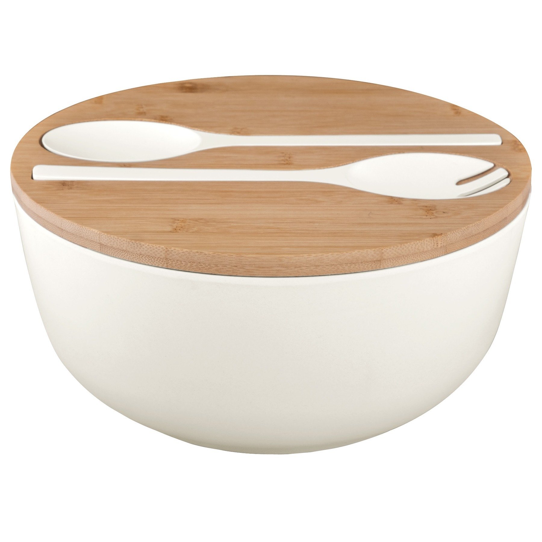 Salatikauss koos lusikatega, Ø25 cm, valge, BPA-vaba, AntiSlip