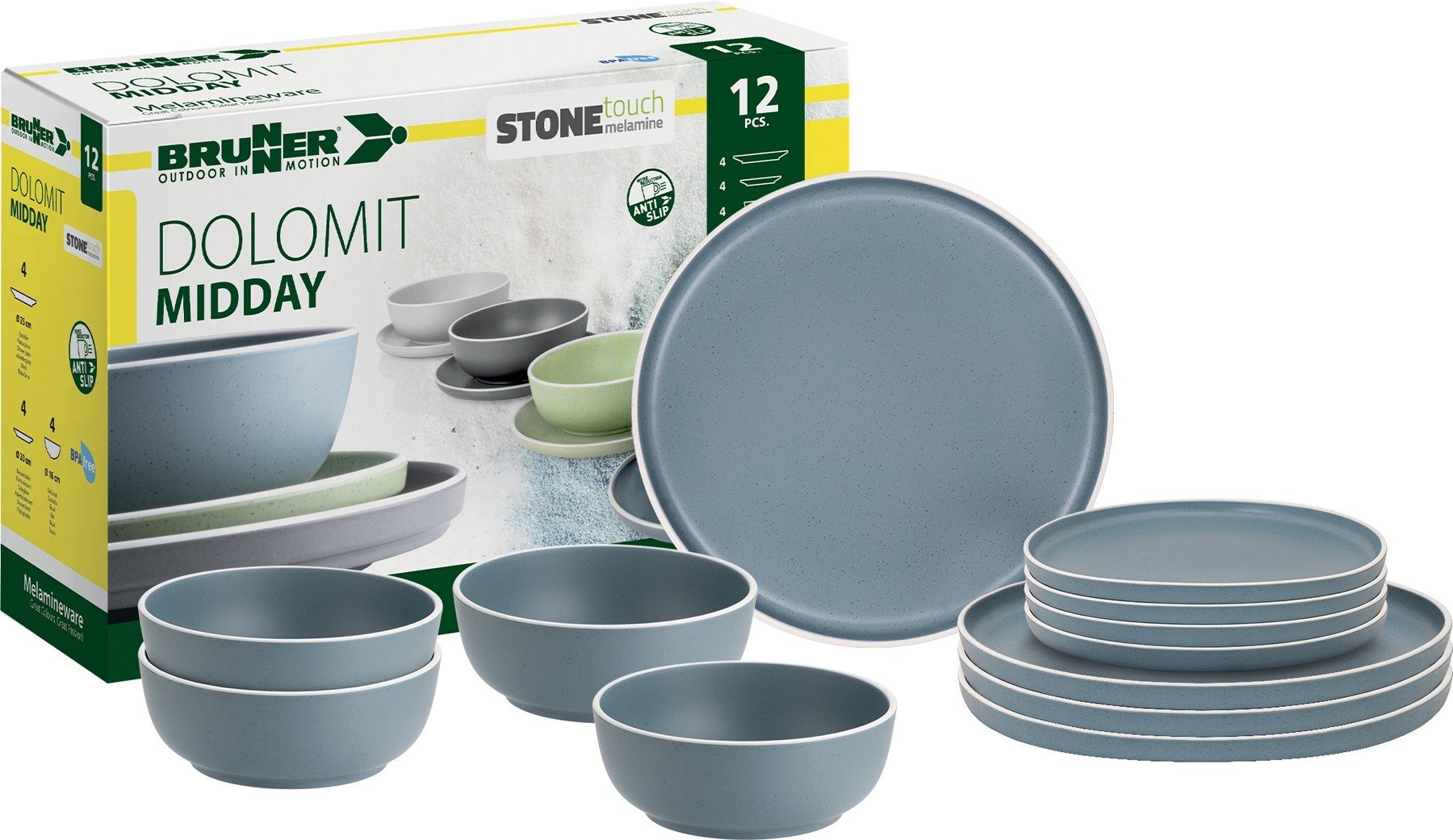Nõudekomplekt Dolomit Blue, 4-le, 12 osa, AntiSlip