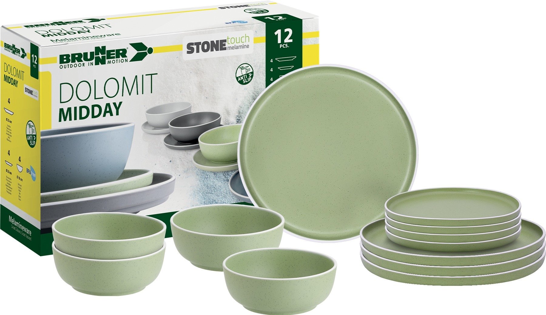 Nõudekomplekt Dolomit, roheline, 4-le, 12 osa, AntiSlip