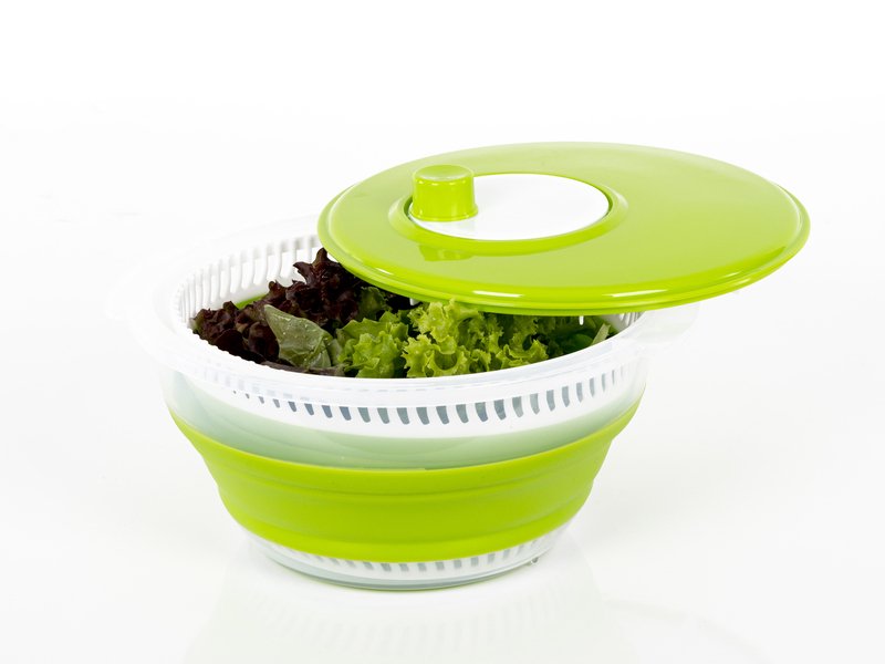 foldable salad spinner, lime/white, also strainer &amp; bowl, with lid