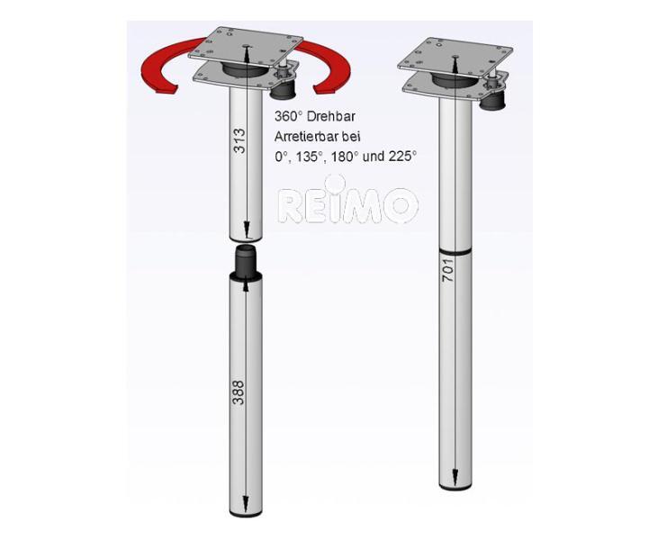 Turn off table foot 701mm, divisible firm at 0°,135°,180° and 225!