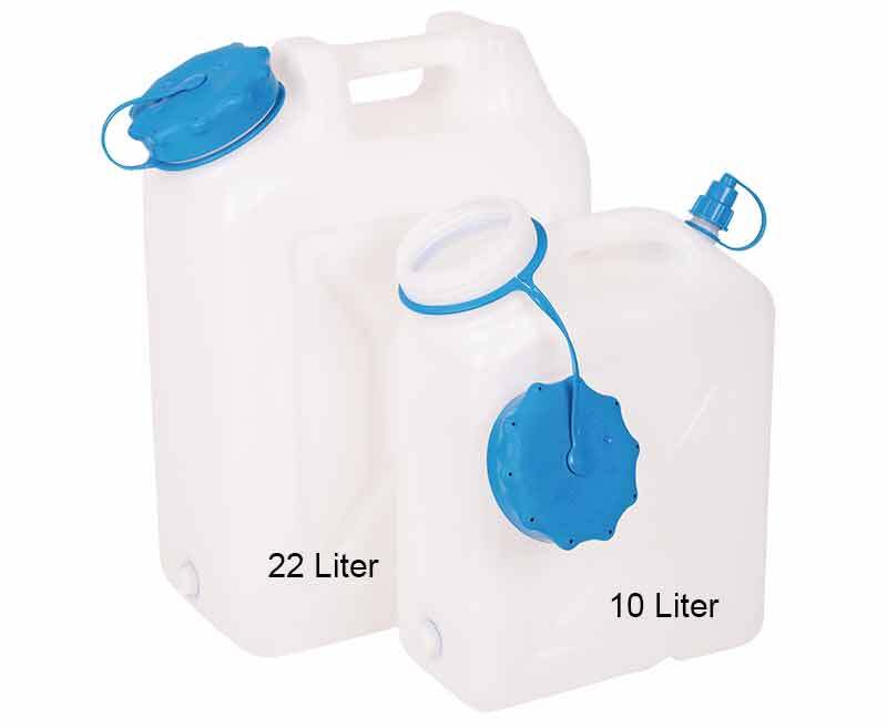 Water canister wide neck 10 litres, rounded shape, UV protection