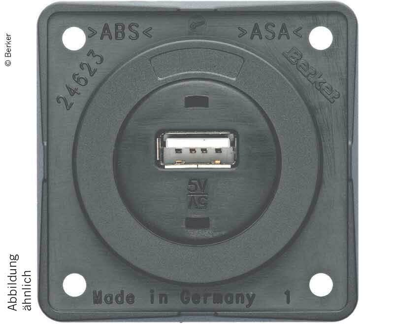 USB chassis jack, glossy grey, 12V, 3A Output current