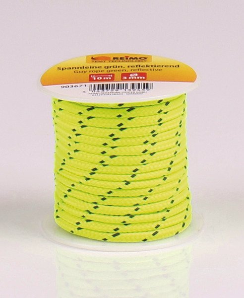 Tensioning rope green 10m Ø3mm, reflecting
