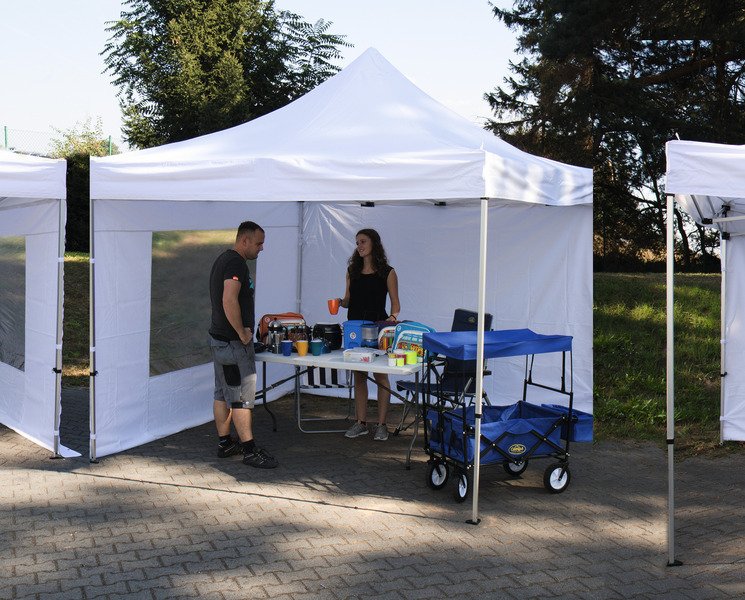 Gazebo 3x3m, white, aluminium frame, with hand crank