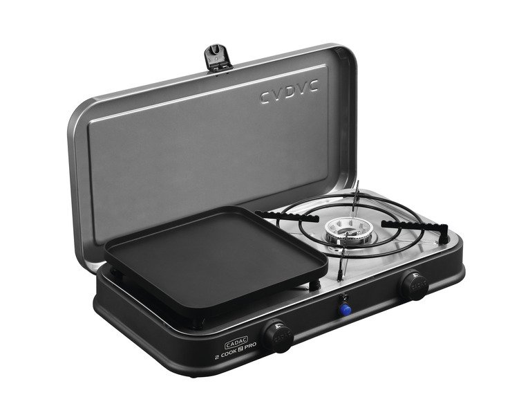 Gaasipliit Cadac/Dometic 2-Cook 2 Pro Deluxe 2-põletiga, 30mbar, piezo, 1 sile plaat + 1 grillplaat
