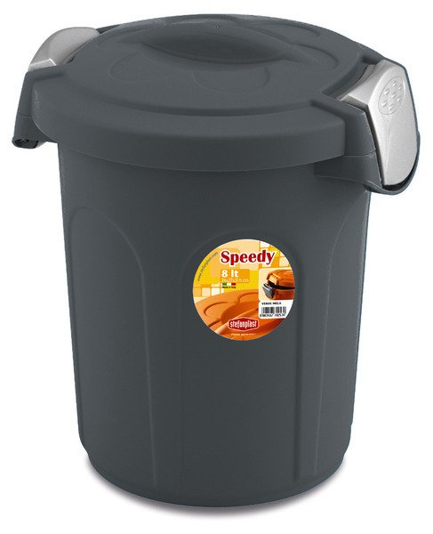 Rubbish bin with lock, 8l, grey, Ø24cm
