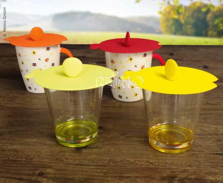 Silicone lid for glass or cup, fish design, 4 pcs., incl. tea bag holder