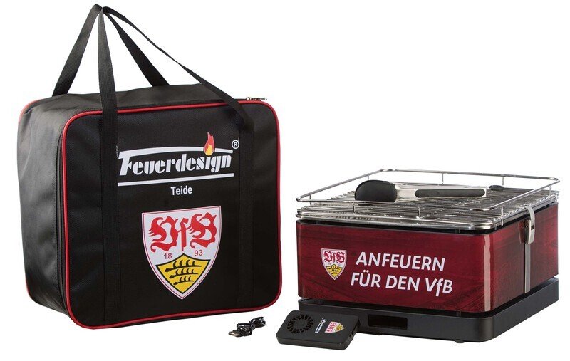 Grill TEIDE 34x34 VfB Stuttgart, charcoal, with grill tongs