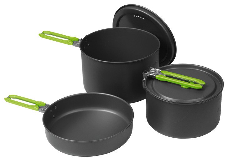 Aluminium pot set ELITE, 5 pieces, black, handle colour: lime