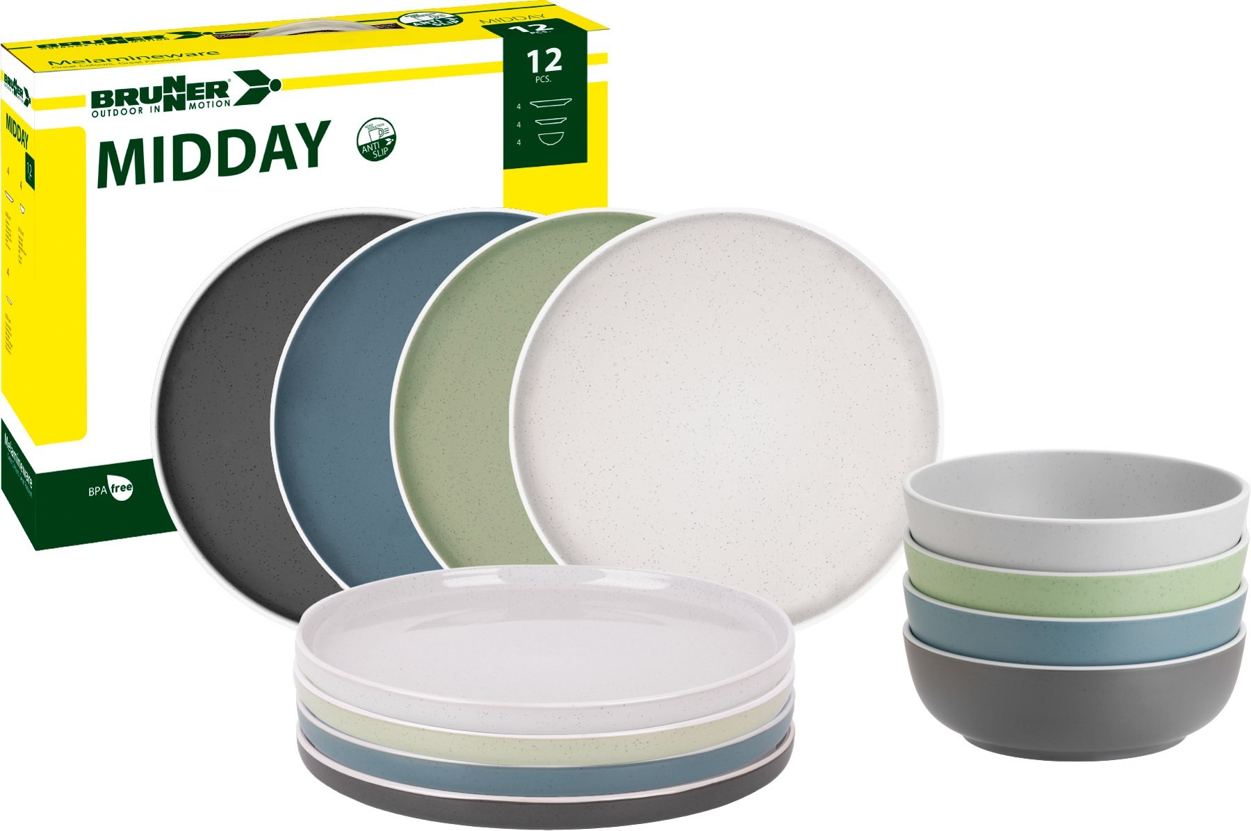 Nõudekomplekt Dolomit 4tooni, Midday, 4-le, 12 osa, BPA-vaba, AntiSlip
