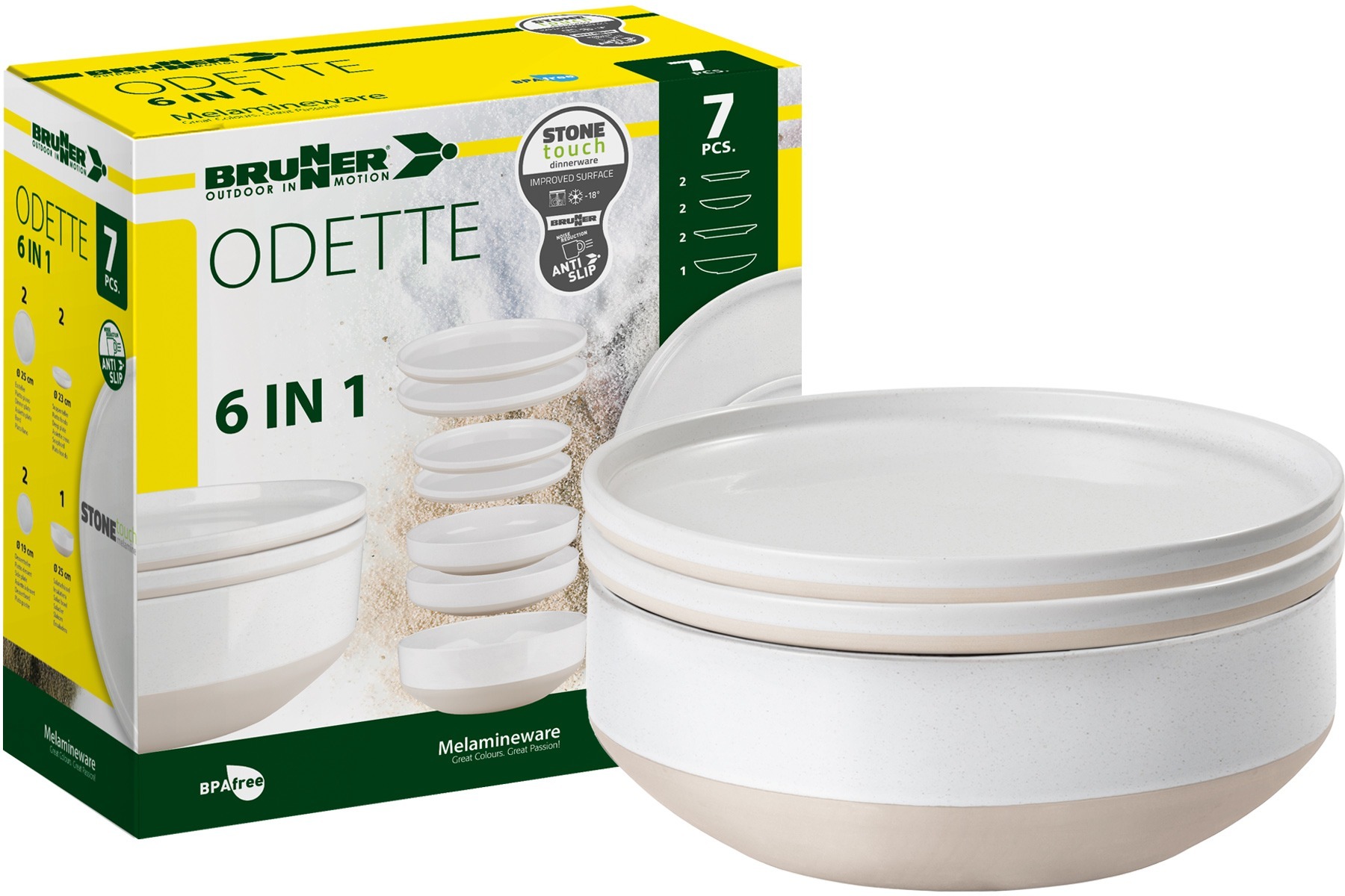 Nõudekomplekt Odette 6in1, 2-le, 7 osa, valge, BPA-vaba, AntiSlip