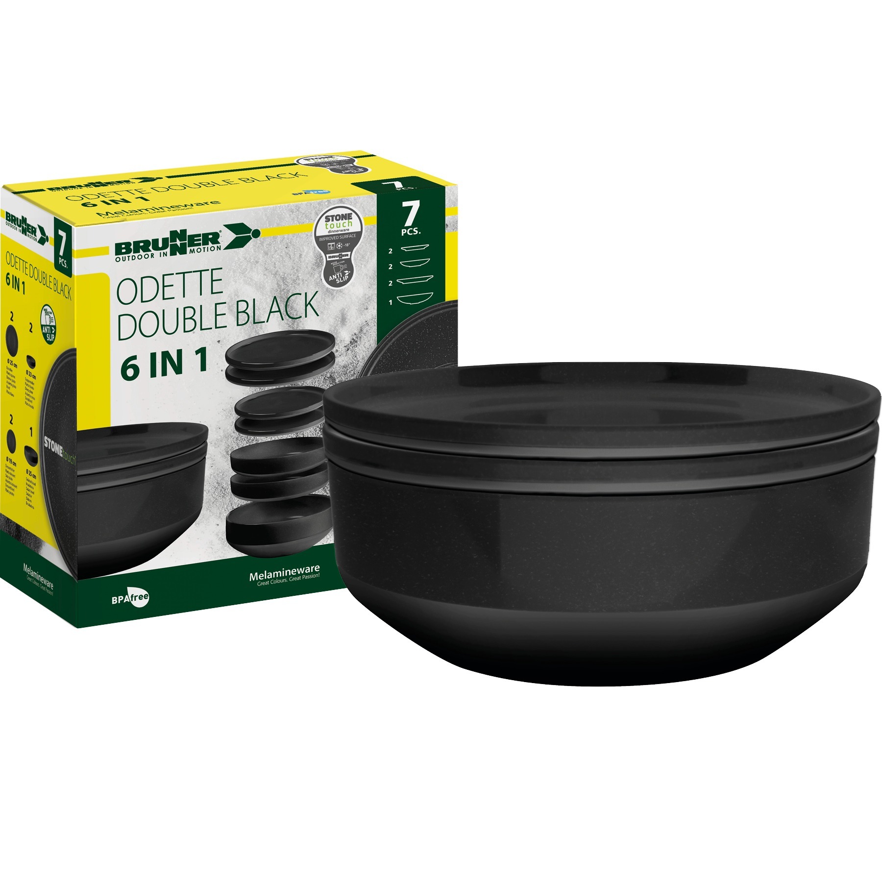 Nõudekomplekt Odette 6in1, must, 2-le, 7 osa, BPA vaba, AntiSlip