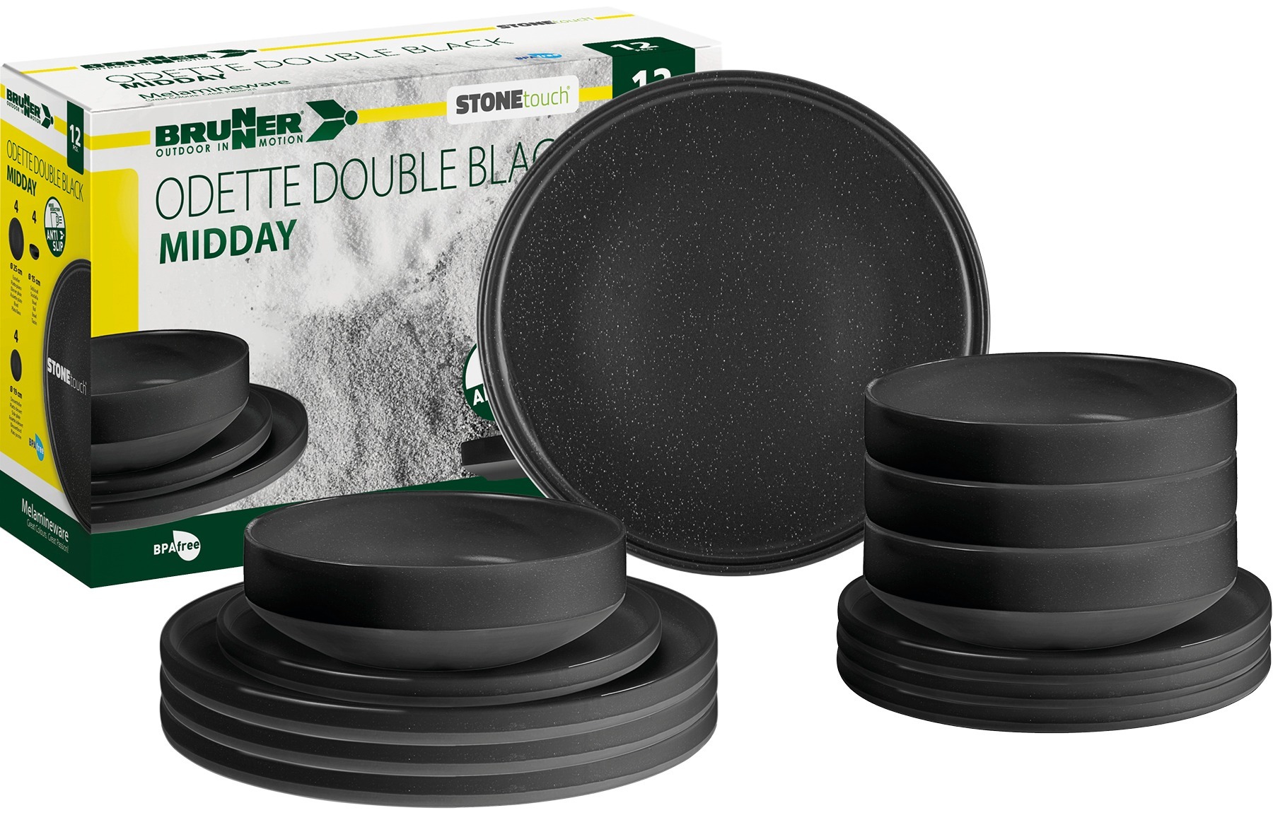 Nõudekomplekt Odette Double Black, 4-le, 12 osa, BPA vaba, AntiSlip