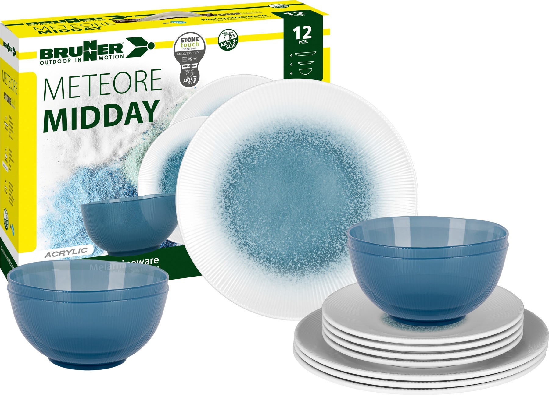 Nõudekomplekt  Meteore Azur, Midday, 4-le, 12 osa, BPA-vaba, AntiSlip