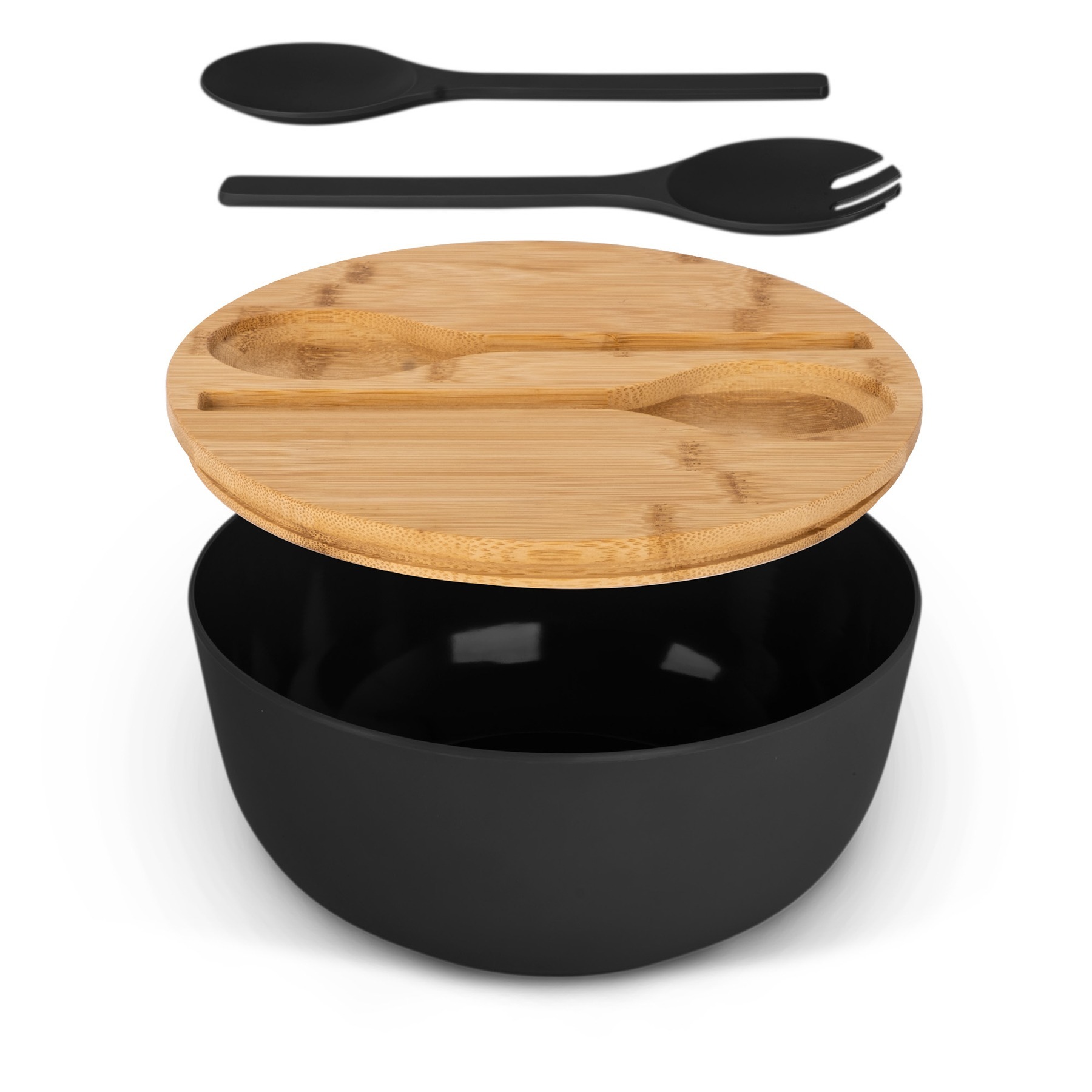 Salatikauss koos lusikatega, Ø25 cm, must, BPA-vaba, AntiSlip