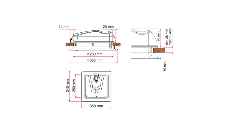 Dachhaube Vent 28F 28x28
