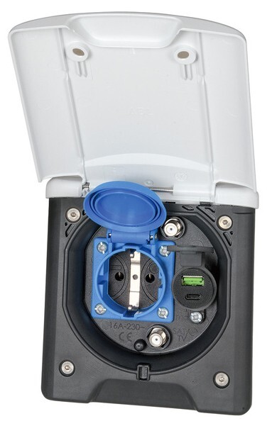Multifunktsionaalne pistikupesa 2xSAT, 1xUSB laadija, Schuko, valge