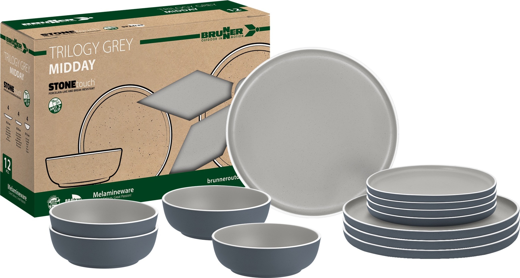 Nõudekomplekt Trilogy Grey, 12 osa